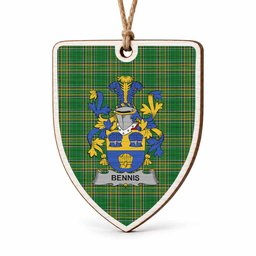 Bennis Coat of Arms Shield Wood Ornament , Irish Heritage Hanging Plaque for Christmas Tree