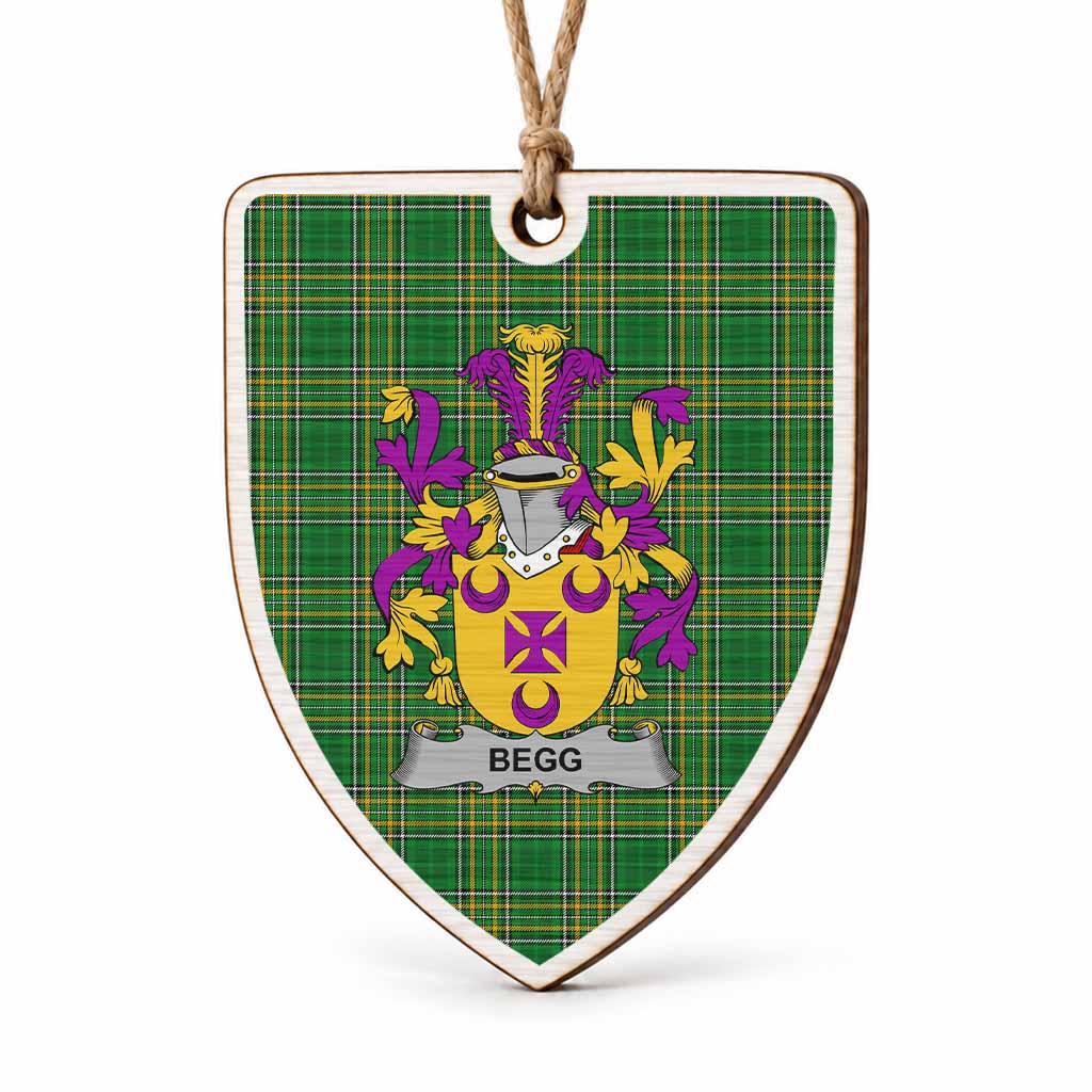 Begg Coat of Arms Shield Wood Ornament , Irish Heritage Hanging Plaque for Christmas Tree