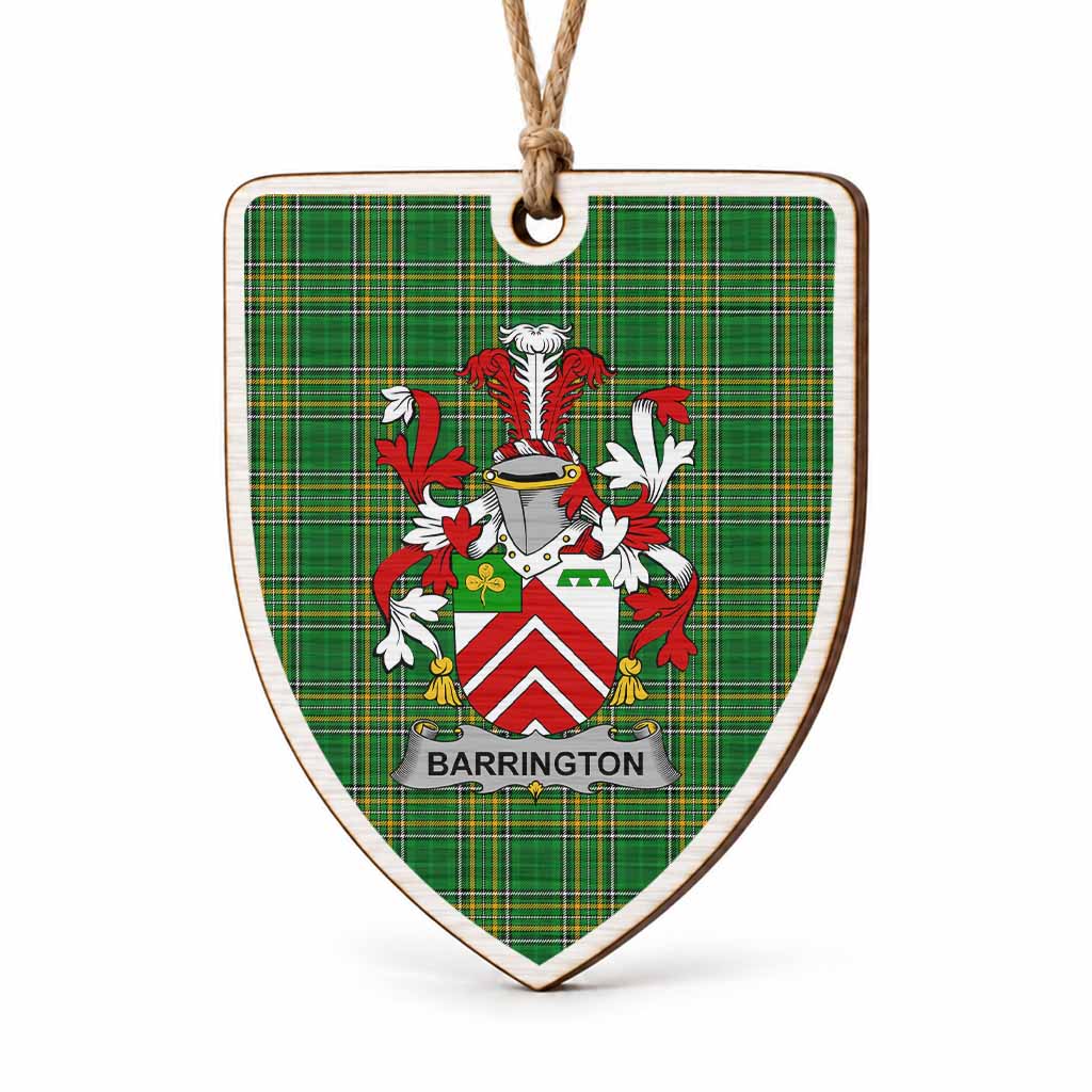 Barrington Coat of Arms Shield Wood Ornament , Irish Heritage Hanging Plaque for Christmas Tree