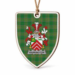 Barrington Coat of Arms Shield Wood Ornament , Irish Heritage Hanging Plaque for Christmas Tree