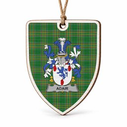 Adair Coat of Arms Shield Wood Ornament , Irish Heritage Hanging Plaque for Christmas Tree