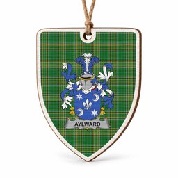 Aylward Coat of Arms Shield Wood Ornament , Irish Heritage Hanging Plaque for Christmas Tree