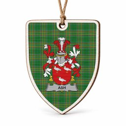 Ash Coat of Arms Shield Wood Ornament , Irish Heritage Hanging Plaque for Christmas Tree
