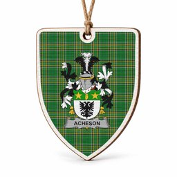 Acheson Coat of Arms Shield Wood Ornament , Irish Heritage Hanging Plaque for Christmas Tree
