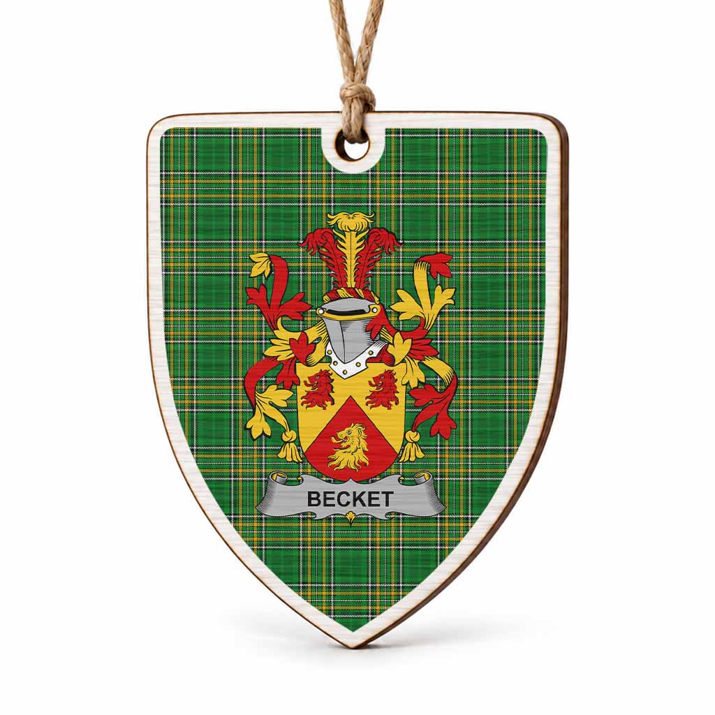 Becket Coat of Arms Shield Wood Ornament , Irish Heritage Hanging Plaque for Christmas Tree