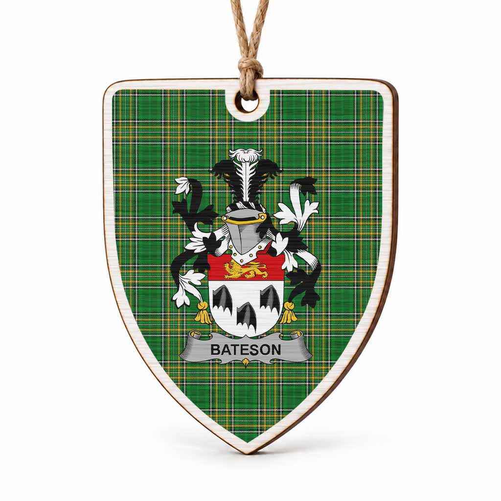 Bateson Coat of Arms Shield Wood Ornament , Irish Heritage Hanging Plaque for Christmas Tree