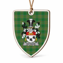 Bateson Coat of Arms Shield Wood Ornament , Irish Heritage Hanging Plaque for Christmas Tree