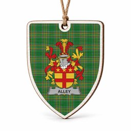 Alley Coat of Arms Shield Wood Ornament , Irish Heritage Hanging Plaque for Christmas Tree