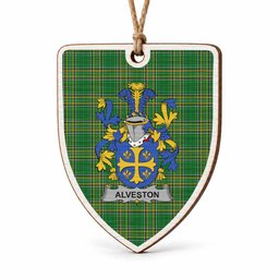 Alveston Coat of Arms Shield Wood Ornament , Irish Heritage Hanging Plaque for Christmas Tree