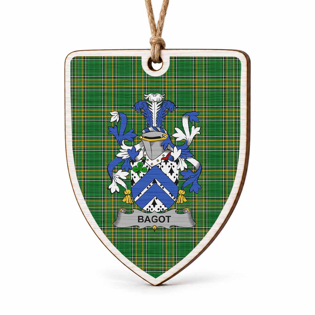 Bagot Coat of Arms Shield Wood Ornament , Irish Heritage Hanging Plaque for Christmas Tree