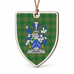 Bagot Coat of Arms Shield Wood Ornament , Irish Heritage Hanging Plaque for Christmas Tree