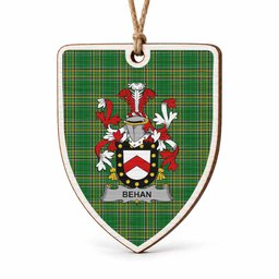 Behan Coat of Arms Shield Wood Ornament , Irish Heritage Hanging Plaque for Christmas Tree