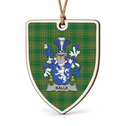 Balle Coat of Arms Shield Wood Ornament , Irish Heritage Hanging Plaque for Christmas Tree