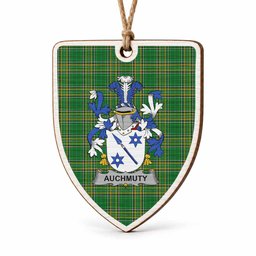 Auchmuty Coat of Arms Shield Wood Ornament , Irish Heritage Hanging Plaque for Christmas Tree
