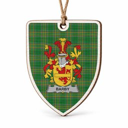 Barby Coat of Arms Shield Wood Ornament , Irish Heritage Hanging Plaque for Christmas Tree