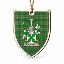 Ancketill Coat of Arms Shield Wood Ornament , Irish Heritage Hanging Plaque for Christmas Tree