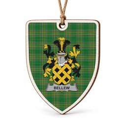 Bellew Coat of Arms Shield Wood Ornament , Irish Heritage Hanging Plaque for Christmas Tree