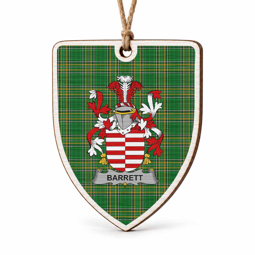Barrett Coat of Arms Shield Wood Ornament , Irish Heritage Hanging Plaque for Christmas Tree