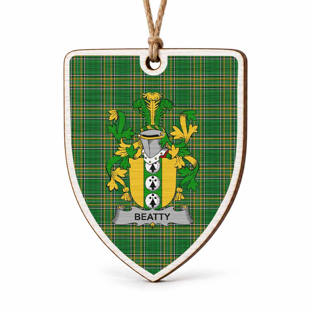 Beatty Coat of Arms Shield Wood Ornament , Irish Heritage Hanging Plaque for Christmas Tree