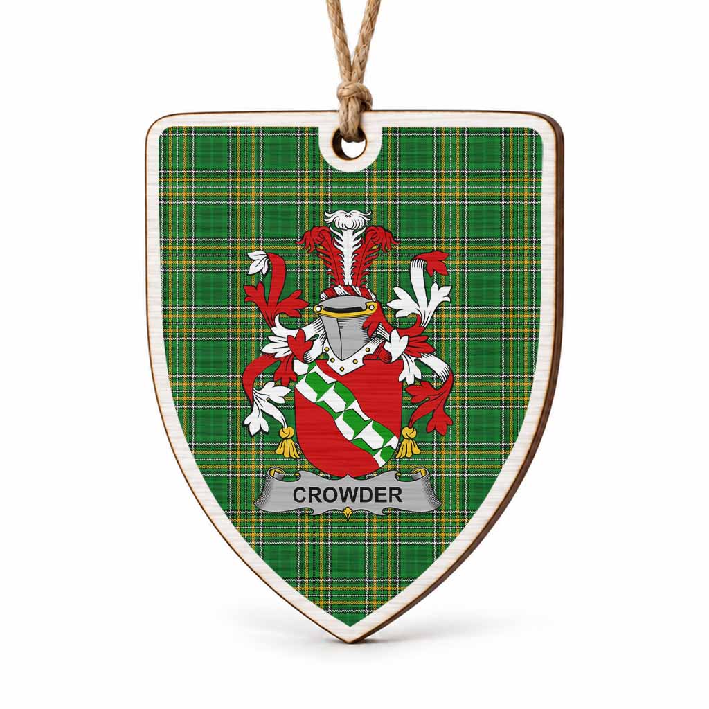 Crowder Coat of Arms Shield Wood Ornament , Irish Heritage Hanging Plaque for Christmas Tree