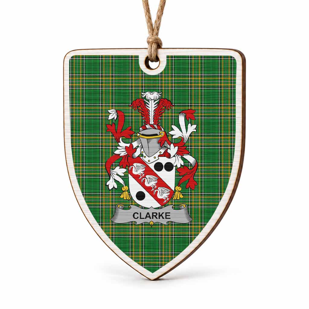 Clarke Coat of Arms Shield Wood Ornament , Irish Heritage Hanging Plaque for Christmas Tree