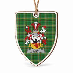 Daly Coat of Arms Shield Wood Ornament , Irish Heritage Hanging Plaque for Christmas Tree