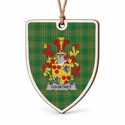 Courtney Coat of Arms Shield Wood Ornament , Irish Heritage Hanging Plaque for Christmas Tree