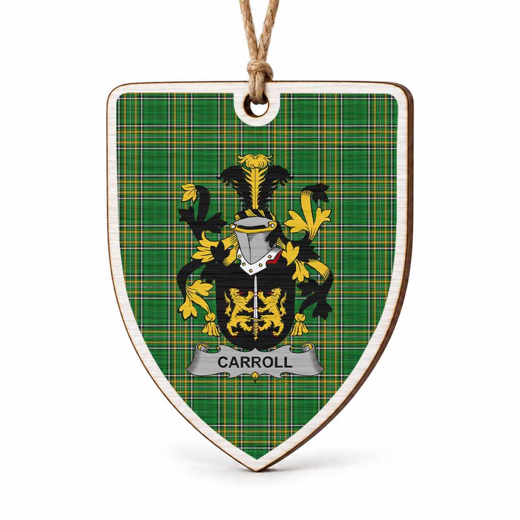 Carroll Coat of Arms Shield Wood Ornament , Irish Heritage Hanging Plaque for Christmas Tree