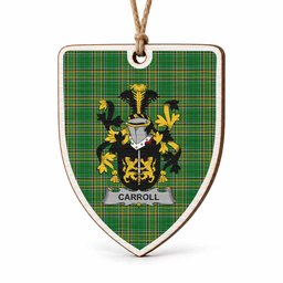 Carroll Coat of Arms Shield Wood Ornament , Irish Heritage Hanging Plaque for Christmas Tree