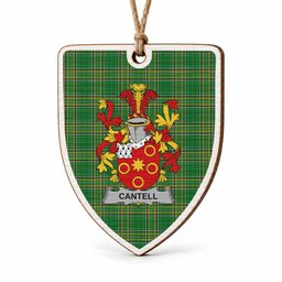 Cantell Coat of Arms Shield Wood Ornament , Irish Heritage Hanging Plaque for Christmas Tree