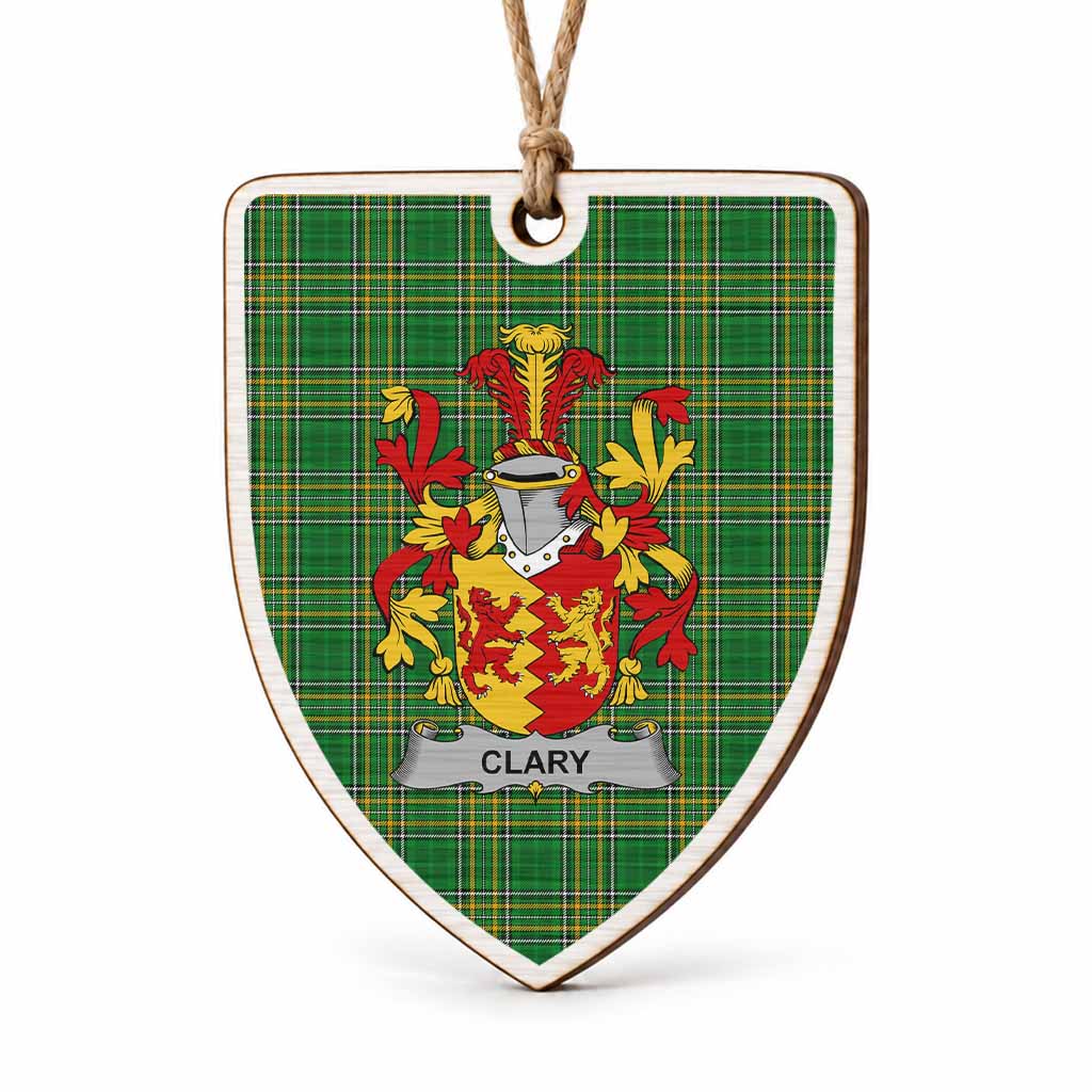 Clary Coat of Arms Shield Wood Ornament , Irish Heritage Hanging Plaque for Christmas Tree