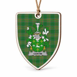 Curtin Coat of Arms Shield Wood Ornament , Irish Heritage Hanging Plaque for Christmas Tree