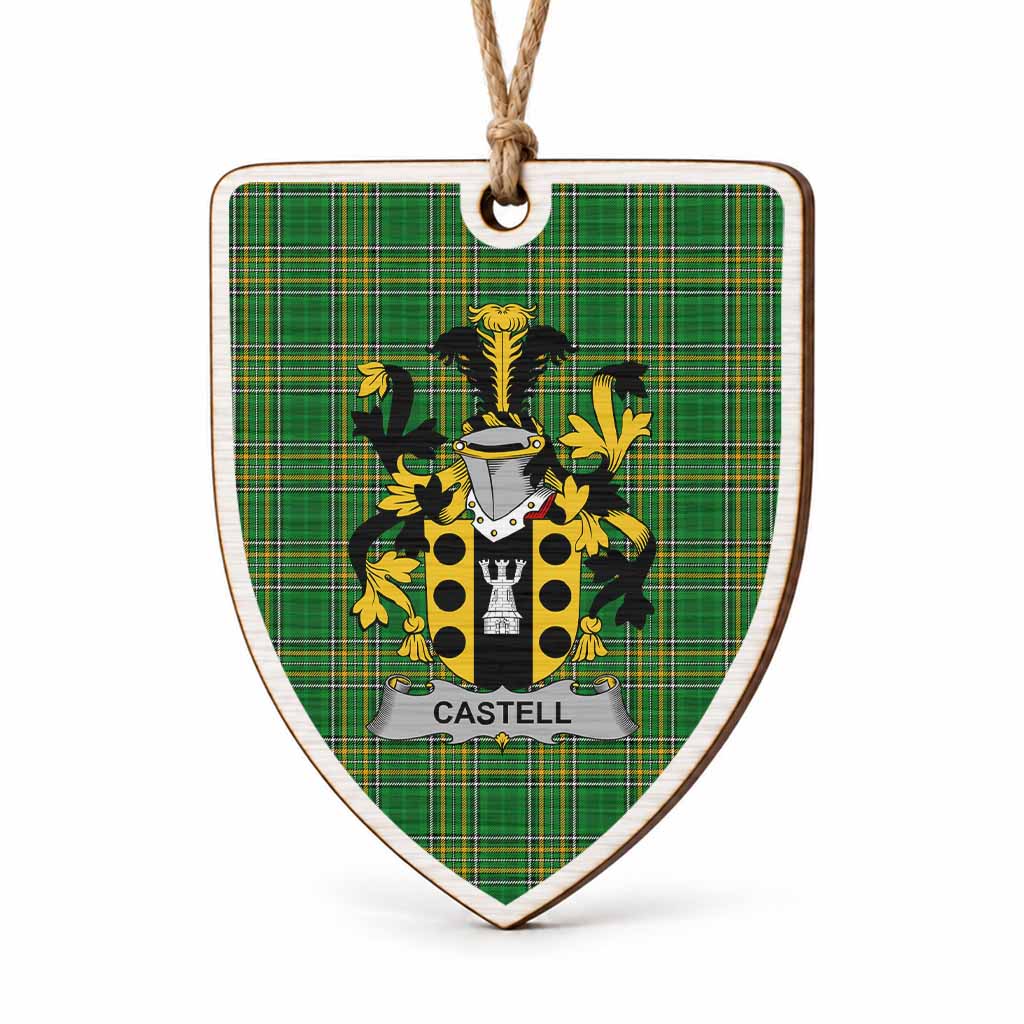 Castell Coat of Arms Shield Wood Ornament , Irish Heritage Hanging Plaque for Christmas Tree
