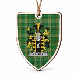 Castell Coat of Arms Shield Wood Ornament , Irish Heritage Hanging Plaque for Christmas Tree