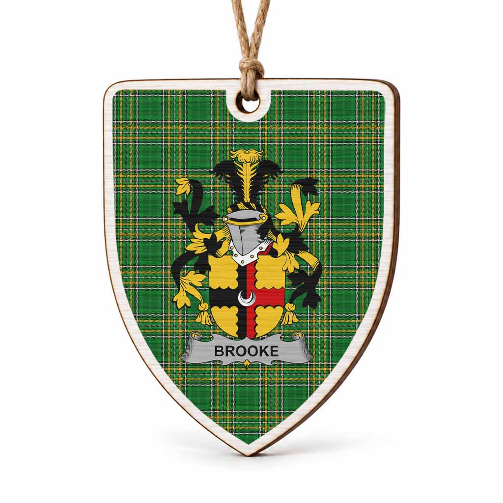 Brooke Coat of Arms Shield Wood Ornament , Irish Heritage Hanging Plaque for Christmas Tree
