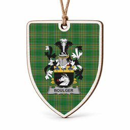 Boulger Coat of Arms Shield Wood Ornament , Irish Heritage Hanging Plaque for Christmas Tree