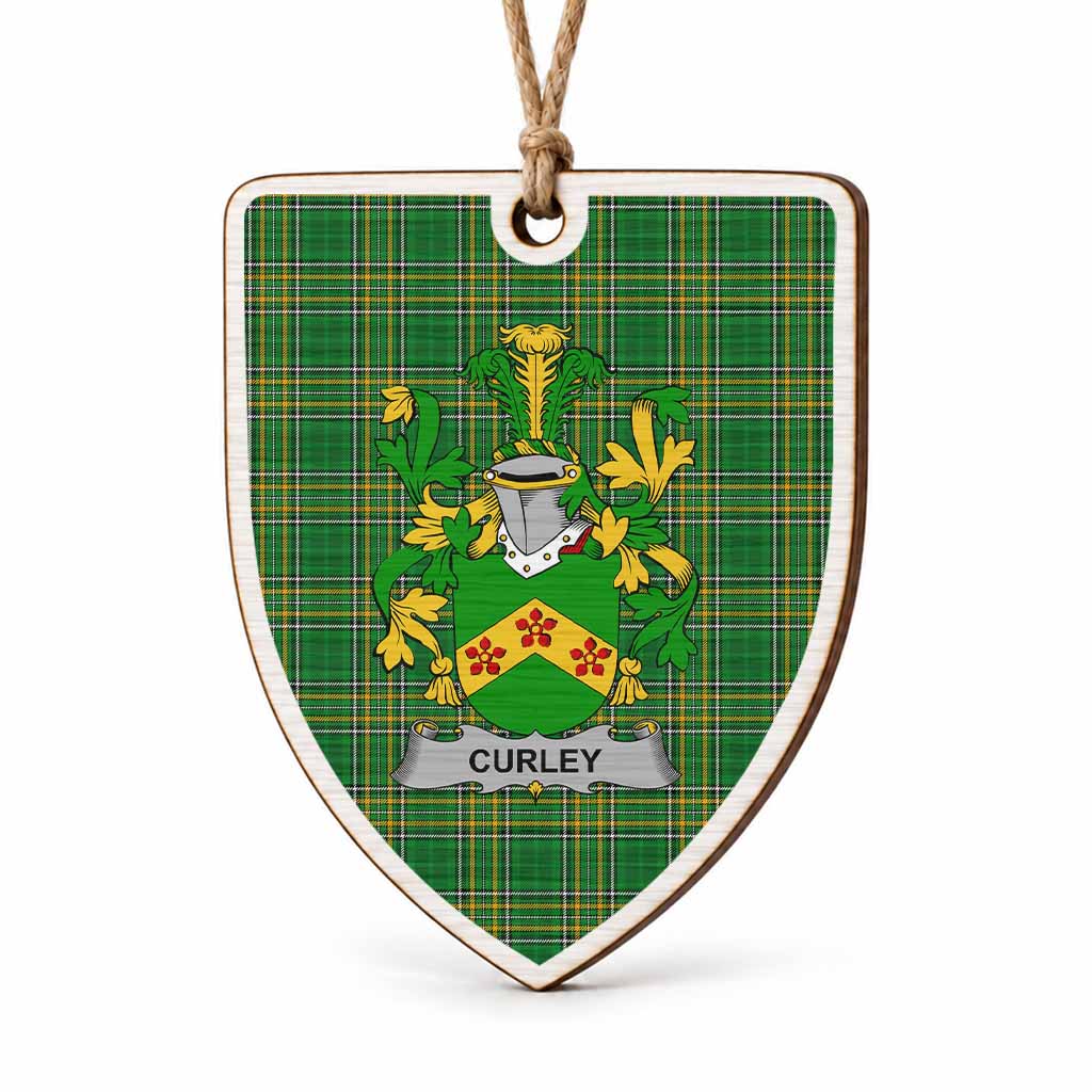 Curley Coat of Arms Shield Wood Ornament , Irish Heritage Hanging Plaque for Christmas Tree