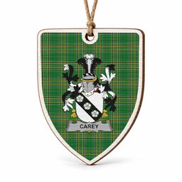 Carey Coat of Arms Shield Wood Ornament , Irish Heritage Hanging Plaque for Christmas Tree