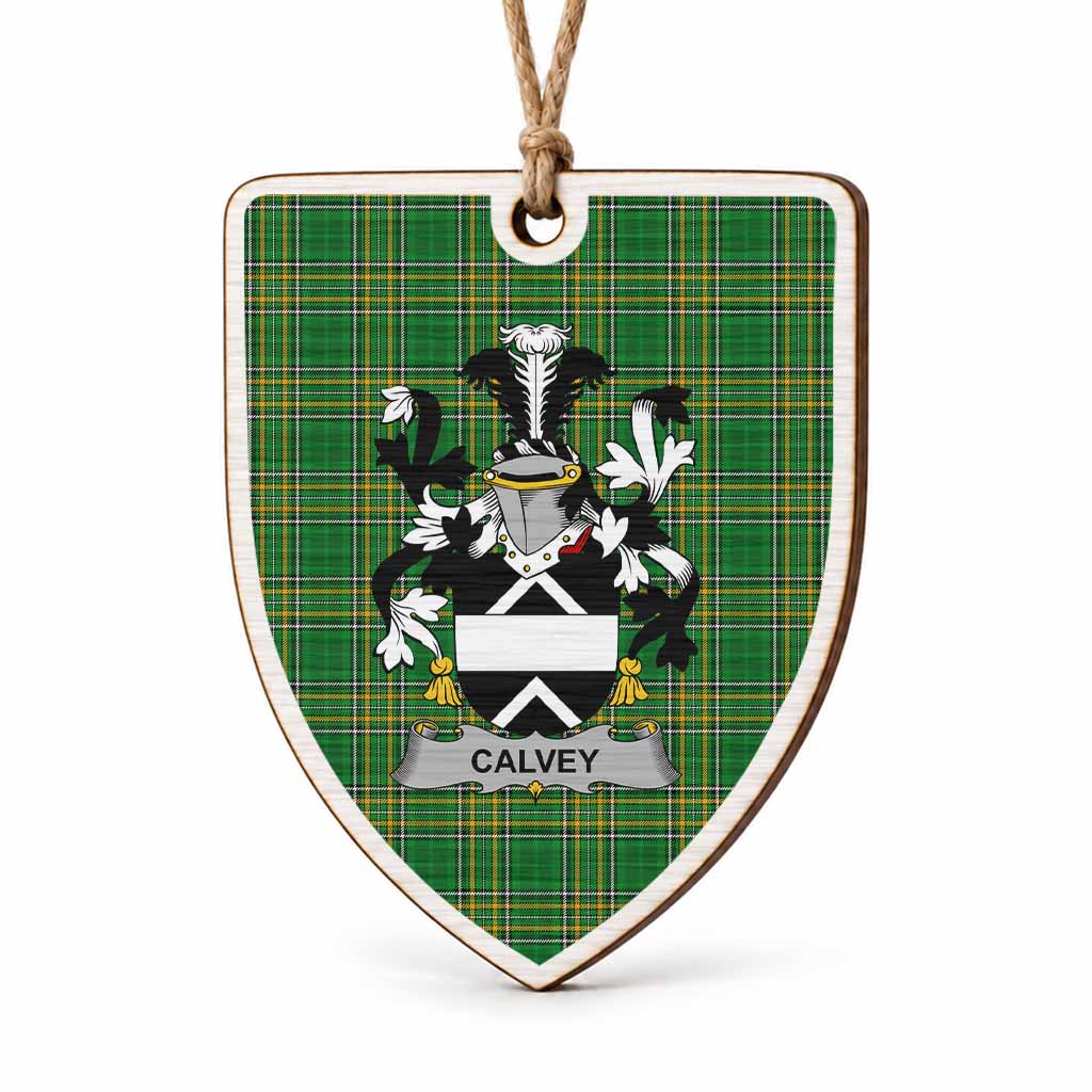 Calvey Coat of Arms Shield Wood Ornament , Irish Heritage Hanging Plaque for Christmas Tree