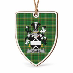 Calvey Coat of Arms Shield Wood Ornament , Irish Heritage Hanging Plaque for Christmas Tree