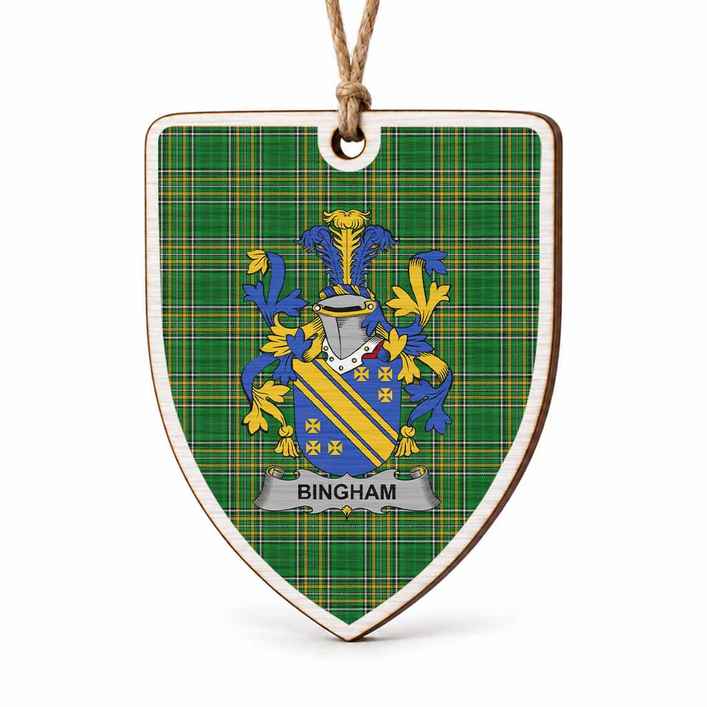 Bingham Coat of Arms Shield Wood Ornament , Irish Heritage Hanging Plaque for Christmas Tree