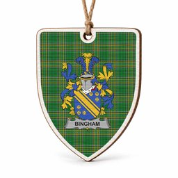 Bingham Coat of Arms Shield Wood Ornament , Irish Heritage Hanging Plaque for Christmas Tree