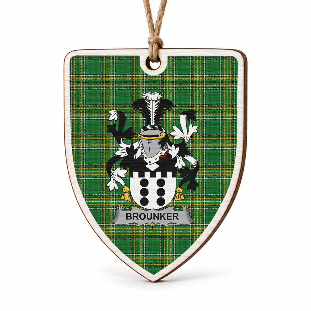 Brounker Coat of Arms Shield Wood Ornament , Irish Heritage Hanging Plaque for Christmas Tree