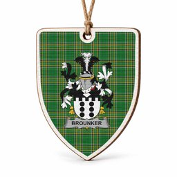 Brounker Coat of Arms Shield Wood Ornament , Irish Heritage Hanging Plaque for Christmas Tree
