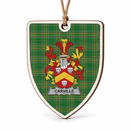 Carville Coat of Arms Shield Wood Ornament , Irish Heritage Hanging Plaque for Christmas Tree