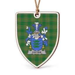 Cotter Coat of Arms Shield Wood Ornament , Irish Heritage Hanging Plaque for Christmas Tree
