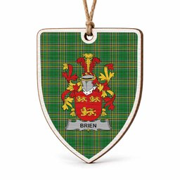 Brien Coat of Arms Shield Wood Ornament , Irish Heritage Hanging Plaque for Christmas Tree