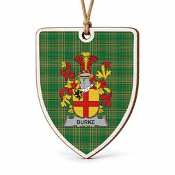 Burke Coat of Arms Shield Wood Ornament , Irish Heritage Hanging Plaque for Christmas Tree