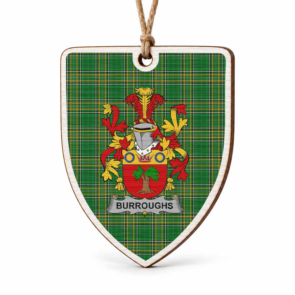 Burroughs Coat of Arms Shield Wood Ornament , Irish Heritage Hanging Plaque for Christmas Tree