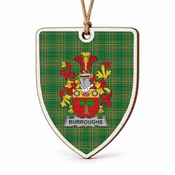 Burroughs Coat of Arms Shield Wood Ornament , Irish Heritage Hanging Plaque for Christmas Tree